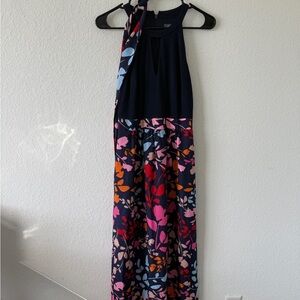 Vince Camuto Women's Navy Blue Floral Maxi Dress Size 2 Sleeveless Keyhole